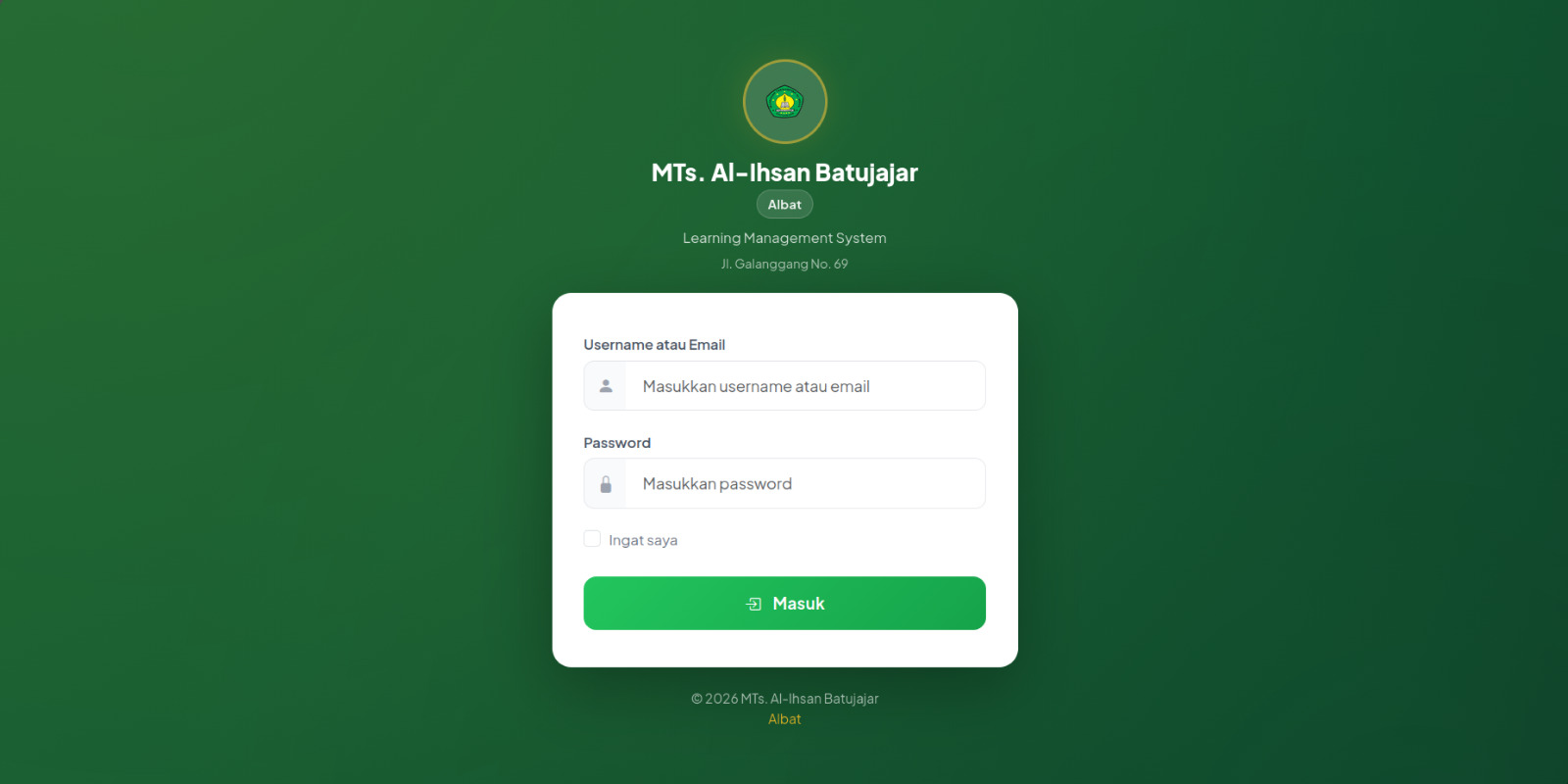 Halaman login LMS Al-Ihsan